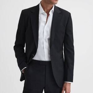 Reiss NWT Hope Notch Lapel Travel Men's Blazer Black Size 42R 2 Button Closure